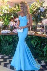 Meerjungfrau Blau Satin Langes Abendkleid Elegantes Abendkleid Y703