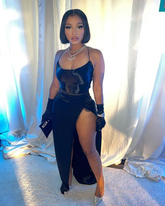 Simple Black Evening Dress with High Slit Y2245