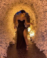 Elegant Black Sheath Evening Dress With Split Black Gala Dress Y6257