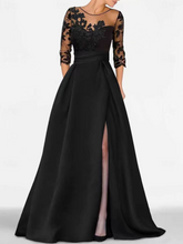Elegant black satin embroidered formal dress