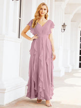 Ruffled Bridesmaid Dresses with Sleeves Long Formal Party Dress 28041
