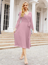 Vestido de dama de honor con escote en V y cinturón para madre de la novia, invitada de boda SY28031