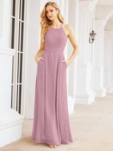 Numbersea Halter Bridesmaid Dresses with Pockets Sleeveless Formal Evening Party Prom Gowns 28055