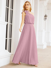 Numbersea Chiffon Ruffled One Shoulder Sleeveless Long Bride Dresses A-line Formal Evening Gown Side Split 28057