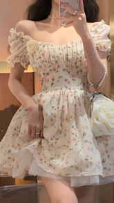 Off The Shoulder A-line Floral Homecoming Dress Short Prom Dress Y2422