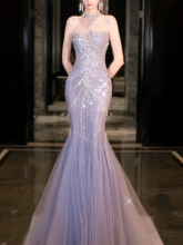 Gorgeous Lilac Tulle Beaded Wedding Prom Dress Mermaid Evening Dress Y8057