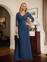 Sheath/Column V-Neck Illusion Floor-Length Lace Chiffon Mother of the Bride Dress With Pleated Sequins