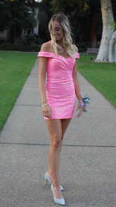 Glitter Pink Homecoming Dress Off The Shoulder Sequins Homecoming Dress Y2132
