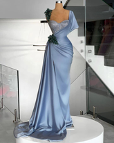 Gorgeous Blue Satin Beaded Mermaid Evening Dress Long Formal Prom Dress Y8520