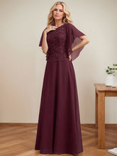 A-line Scoop Illusion Floor-Length Lace Chiffon Mother of the Bride Dress With Sequins