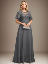A-line Scoop Illusion Floor-Length Lace Chiffon Mother of the Bride Dress With Sequins