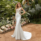 Sexy Lace Appliqued Wedding Dresses Princess Satin Mermaid Bridal Gowns For Bride Robe De Mariée Sweep Train Custom Made