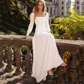 Einfache Lange Ärmel Hochzeit Kleider Für Frauen 2022 Modest Square Neck Braut Kleider EINE Linie Hochzeit Vestido De Noiva Robe فست