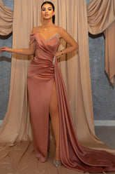 Ravishing Ruffled Mermaid Prom Gown with Beaded One Shoulder and V-Neck