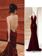 Burgundy Mermaid Long Prom Dress Chic Burgundy Evening Dress With Back Tassel Y383