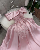 Vestido de noche elegante rosa con hombros descubiertos, apliques de lentejuelas, vestido de fiesta largo de corte A Y7638