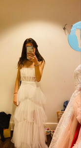 Elegante vestido de fiesta de tul blanco multicapa, vestido de noche blanco Y6802