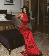 Charming Red Sleeveless Satin Sheath Evening Dress Formal Prom Dress Y8209