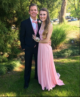 Vestido de fiesta largo de noche con escote en V y apliques encantadores, corte A, Y6447