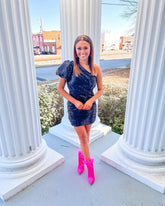 One Shoulder Sequins Short Homecoming Dress Graduation Dress Y1830