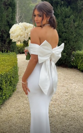 Elegant White Strapless Sheath Mermaid Evening Dress Prom Dress With Bow Y7653