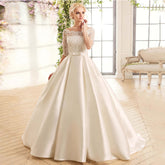 Elegant Lace Wedding Dresses For Women Half Sleevess Bride With Belt Bow Vestidos De Novia Boda Suknia Ślubna Robe Mariée