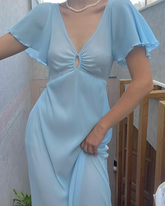 Simple Blue Long Prom Dress Blue Evening Dress Y7019