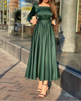 Vestido de fiesta verde sencillo con escote cuadrado y corte A, vestido de noche verde Y5553