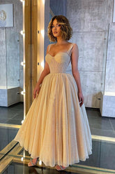 Glitter A-line Sweetheart Tulle Prom Dress with Straps