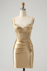 Gold Corset Short Homecoming Dress with Lace Up Back