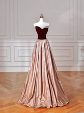 Vestido de fiesta vintage de satén y terciopelo sin tirantes, corte A, vestido de noche largo Y8627