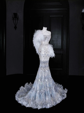 Gorgeous Mermaid Sequins Beaded Wedding Dress,Formal Prom Evening Dress Y8675