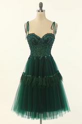 A-Line Green Tulle Above Knee Length Homecoming Dress Party Dress Y1703