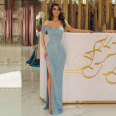 Elegant Sexy Light Blue Mermaid Evening Dresses 2025 One Shoulder High Split Party Prom Gowns Custom Made