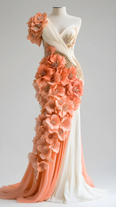 Vestido de fiesta de sirena de gasa con apliques de flores de peonía, elegante, vestido de noche Y8567