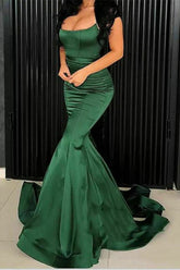 Spaghetti Straps Sleek Mermaid Green Satin Prom Dress