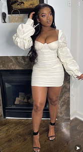 Sexy Solid Flounce Square Collar Pencil Skirt Dresses Birthday Outfit Dress White Homecoming Dress Y1902