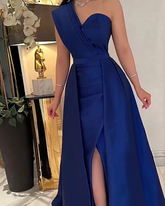 Chic Blue One Shoulder Evening Dress Blue Formal Dress Y5723