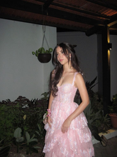 Pretty A-Line Pink Lace Appliques Tiered Long Prom Dress Formal Evening Dress Y7936