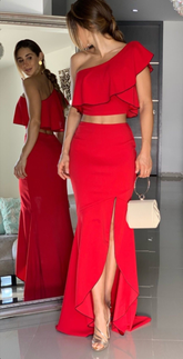 Elegante vestido de noche de sirena de dos piezas con abertura Y5507