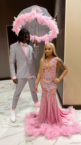 Luxurious Pink Mermaid Prom Dress Pink Evening Gown Y5451