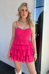 A-line Spaghetti Straps Homecoming Dress Lovely Hot Pink Party Dress Y2287
