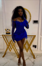 Striking Royal Blue Tulle Beaded Cocktail Dress Mini Party Dress Homecoming Dress Y7710