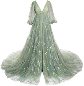 Embroidery Tulle Robe Maternity Dress for Photoshoot Ball Gown Slit Pregnancy Baby Shower Gown