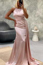 Elegant Long Mermaid Jewel Satin Formal Prom Dress