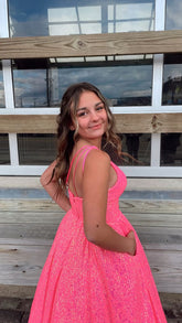 Women's Asymmetric Straps Sequins Long Prom Dress With Pockets Generous Evening Gown Y312