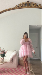 Pink A-line Puffy Dress Pink Homecoming Dress Y2428