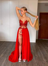 Charming Sweetheart Red Long Prom Dress Sexy Evening Dress Y1150