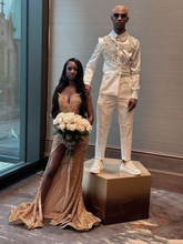 Vestido de noche con lentejuelas brillantes y abertura en el bajo Y6504