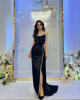 Elegante vestido de noche negro con corte tubo y vestido de recepción negro Y6400